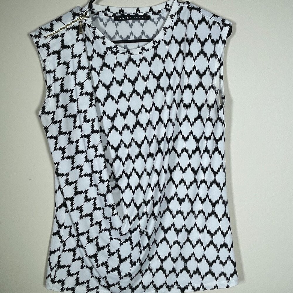 Ivanka Trump Women's Black & White Short Sleeve Blouse Medium Business Casual! - Picture 1 of 5